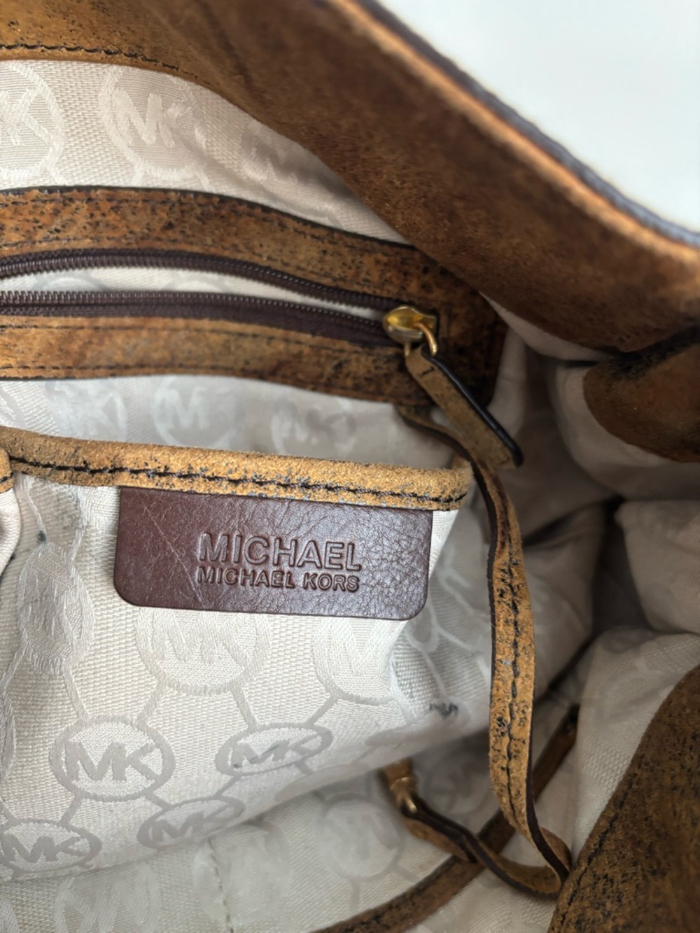 Michael Kors Distressed Tan/Brown Leather Satchel with Gold Hardware - Picture 8 of 8